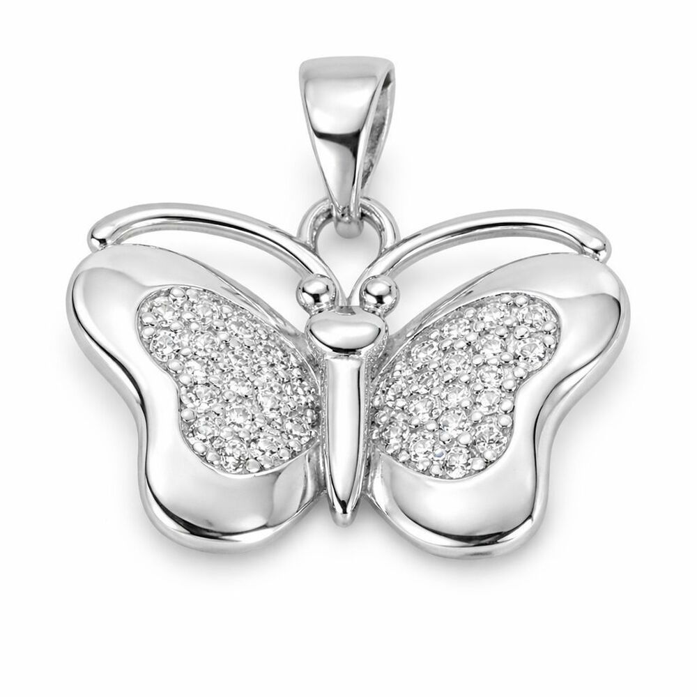 925 Sterling Silver CZ Butterfly Pendant 23mm
